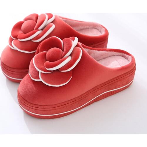 High-heeled Bowknot Cotton Women Slippers Cute Princess Confinement Ladies Platform Winter Slippers Basic Women Slippers