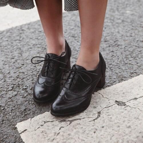 Womens Shoes Ladies Fashion Lace-up Solid Thick Heel Round Toe High-heel Outdoor Breathable Comfortable Walking Casual Shoes