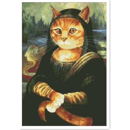 Cat Mona Lisa cross stitch package cartoon animal 18ct 14ct 11ct cloth cotton thread embroidery DIY handmade needlework