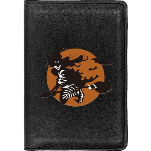 High Quality Leather Halloween Witch Printing Travel Passport Cover ID Credit Card Case
