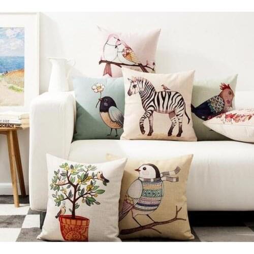 South Korean Animals birds Zippered Cotton Linen Pillowcase Home