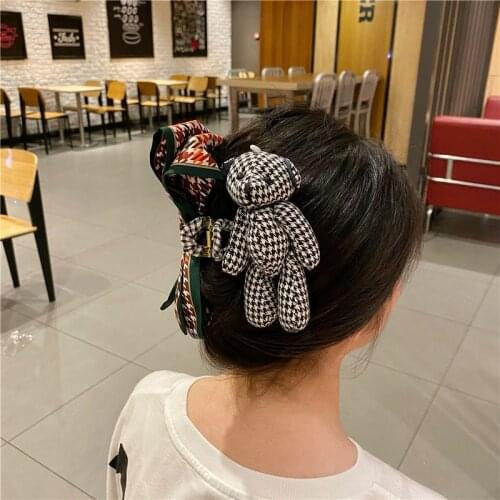 Big Hair Claws Crab Clamps Claw Clips Women Girls Rabbit Bear Hair Clips White Black Plaid Ribbon Hairdress Hair Styling Tool