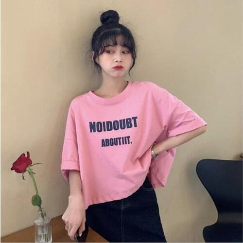 New Style T shirts Women Short Length Round Neck Short Sleeve Women Tops Tees Letters Print T-shirt Woman