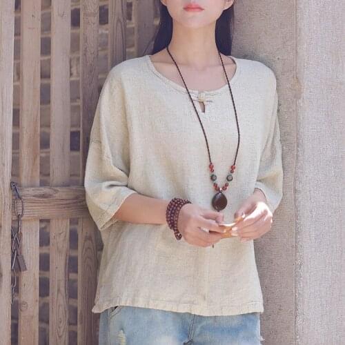 Shanghai Story Womens Linen Jacquard Blouses Top Casual Loose Solid Tops