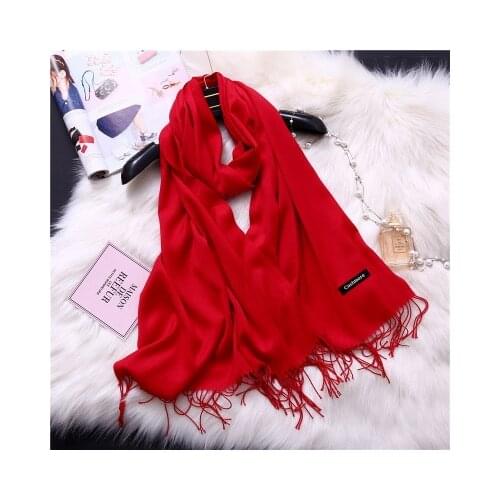 Solid Red Pink Black Women Scarf Spring Autumn Hijabs Tassels Thin Lady Shawls Cashmere Like Acrylic Muslim Scarves Wraps Stoles