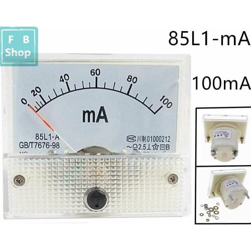 1PCS 85L1-mA 100mA AC White Plastic Shell Analog Panel AMP Meter Ammeter