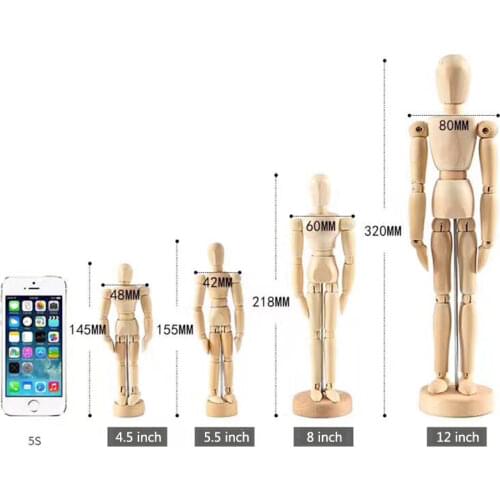 1PC 4.5/5/8/12 inch Paint Sketch Model People Wooden Man Drawing Model School Supplies Art sketch Supplies Baby Toy Figures