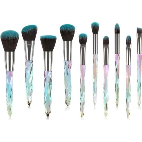 10pcs Diamond Fan Makeup Brushes Powder Foundation Eyeshadow Eyebrow for Face Cosmetics Make Up Brush Set Brochas Maquillajes