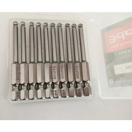 10 Pcs/set 1/4" 65mm H4 Ball Head Hex Screwdriver Bit S2 Magnetic Electric Drill Hexagonal Screwdriver Head Power Driver Tools