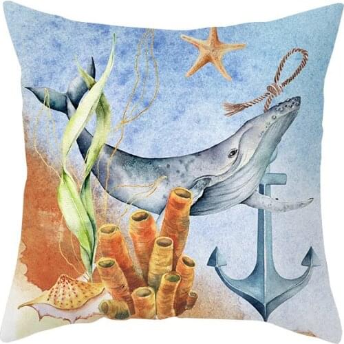45*45cm Baby Starfish Dolphin Bedroom Pillowcase Jellyfish Geometric Blue Ocean Seabed Creature Sofa Cushion Pillowcase