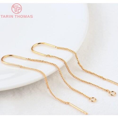 6PCS 60MM 24K Gold Color Brass Extended Chain Stud Earring Line High Quality Jewelry Making Findings Accessories