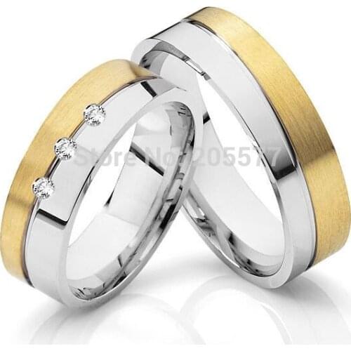 Anel Western-American Handmade Gold plating swiss cubic zirconia cz titanium wedding engagement couples rings sets