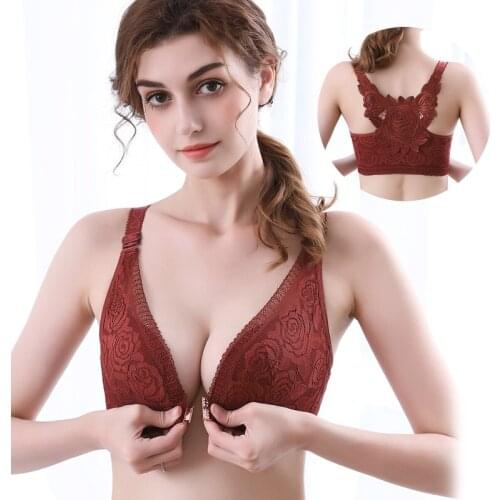 Lace bra push up for women top female Front button bra with rose beauty back brassiere sexy lingerie Plus size underwear 52D 50D