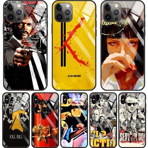 Glass Case For Apple iPhone 13 11 12 Pro Max 8 XR XS X 7 6s 6 12mini SE2020 Cover Tempered Coque Capa Pulp Fiction kill bill