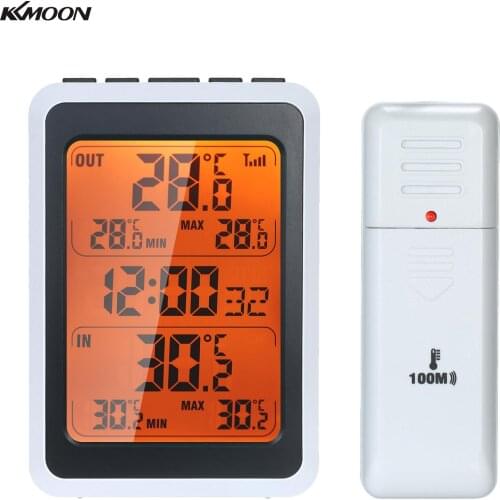 KKMOON Outdoor Digital Wireless Thermometer Indoor Room Temperature Monitor Up to 328ft Away with Time Alarm Clock Backlight