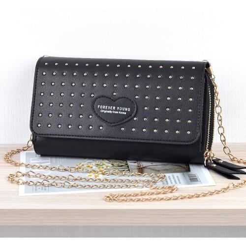 Women Shoulder Wallets Purse Rivets Bag Large Capacity Card Holder Female Zipper Wallet Coin Purse Notecase Chain Handbag Bags