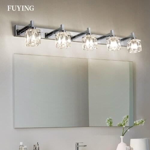 Fuying Modern Indoor Led Crystal Wall Light Mirror Wall Lamp Waterproof Bathroom Restroom Stainless Steel Mirror Makeup light