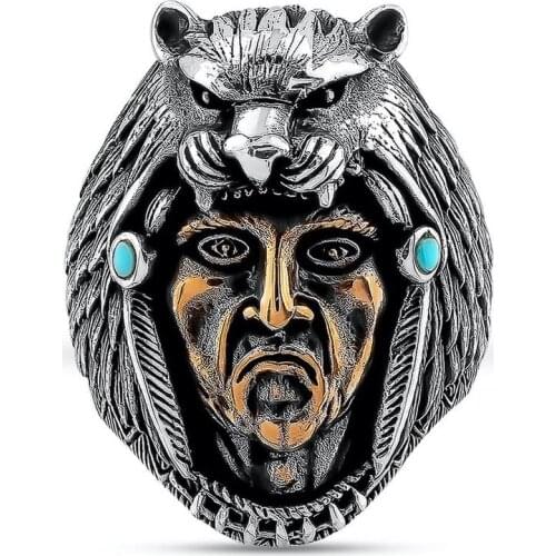 Geronimo Apache Silver Ring, Vintage Injun Ring, Turquoise Gemstone Ring, Unique Design Men’s, 925 Sterling Silver Ring Jewelery