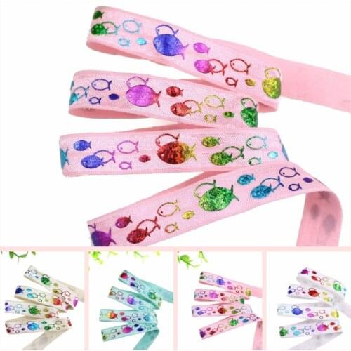 3 colors 5/8" hologram rainbow foil fish fold over elastic 50yards/lot