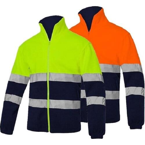 New Mens Two Tone High Visibility Reflective Polar Fleece Jacket Safety Jacket Warm Work Wear Warm velour Sweatshirt Hoodies 4XL