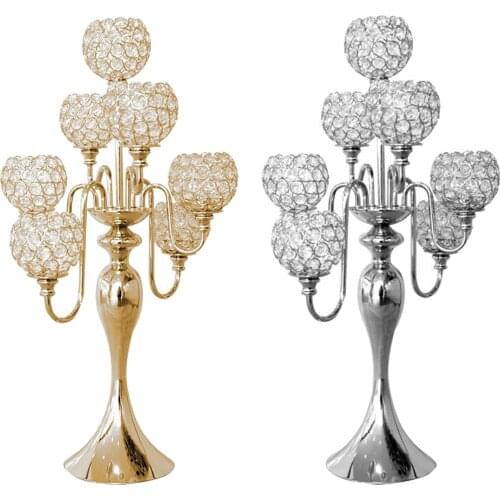Crystal Candelabra Retro Style Candlestick Holder for Candlelight Dinner and Table Decoration (7 Arms)