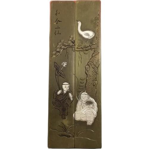 Chinese Old Beijing Brass Carving Hehe Erxian Paperweight