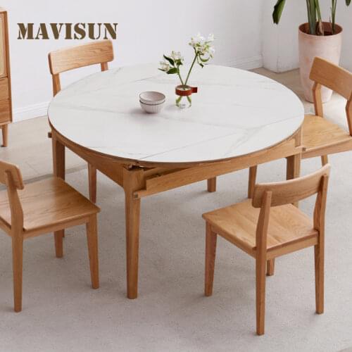 Contracted and contemporary oak solid wood table table household small family table, northern rock plate folding table