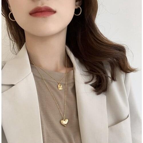 MENGJIQIAO New Fashion Metal Sweet Heart Long Choker Jewelry For Women Girls Party Wedding Chain Necklace Bijoux Colares Gifts