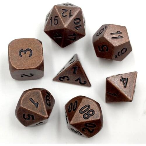 Metal DND Dice Red Copper Set 7pcs D&D Dice for Dungeons and Dragons Games