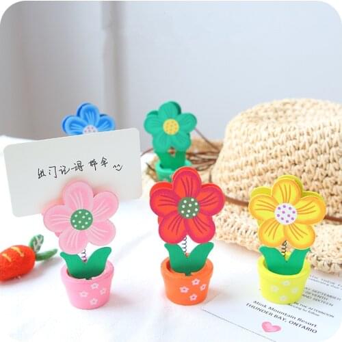 Cute Flower Wooden Photo Note Holder with Clip Name Card Message Memo stand Desk Decoration Office Stationery organizer