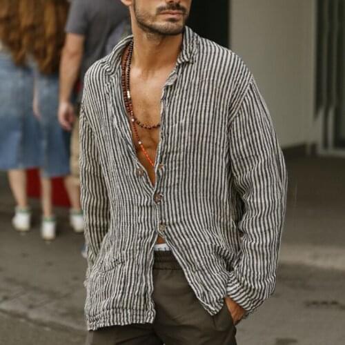 2021 Mens Spring And Autumn Aew Hot Style Trendy Striped Printing Casual Temperament Shirt