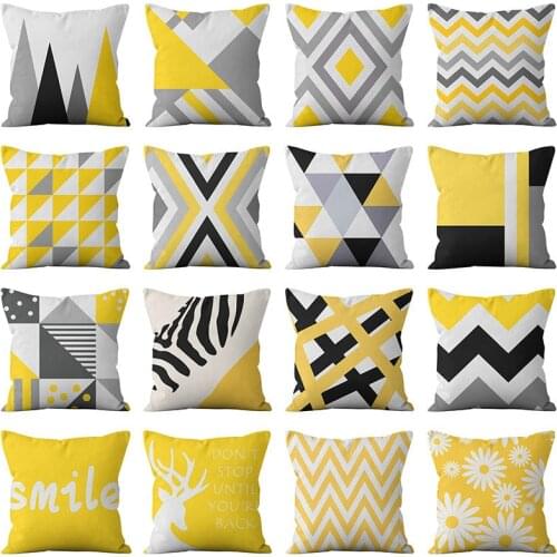 Nordic Style Pillowcase For Sofa Polyester Multi Purpose Chair Car Yellow Geometric Printed Pillow Cover