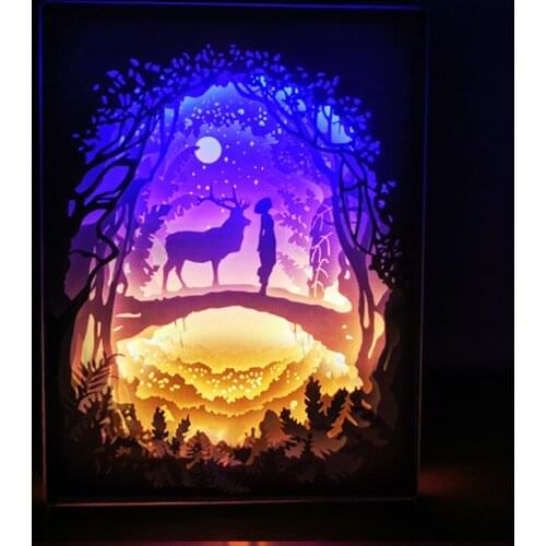 Novelty Night Light Totoro Paper-cut Atmosphere Lamp 3D Paper Carving Art Decoration Lamp USB Power for Living Room Bedroom ZM