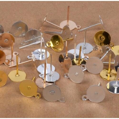 100pcs Mixed Stainless Steel Blank Post Earring Studs Pins With Loop Hang 6 8 mm Flat Round Tray Base Ear Jewelry Findings DIY