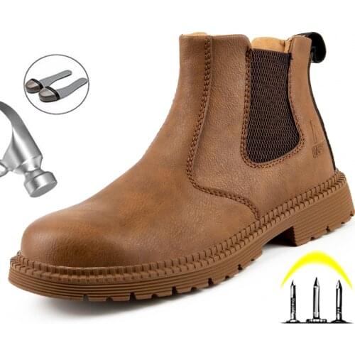 Work Safety Boots Mens Boots Steel Toe Anti-Smashing Work Safety Boots Chelsea Boots Work Shoes Men Indestructible Shoes