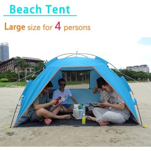 Family Summer Beach Tent Sun Shelters with Sandbag Sun Shade UV Foldable Extra Large for 4 Persons Portable Canopy Easy Setup