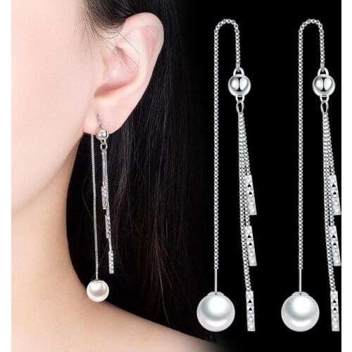 New Arrival Long Chain Tassel Earrings for Women Fashion Korean Rose Gold Silver Color Pearl Earring Jewelry Kolczyki Damskie