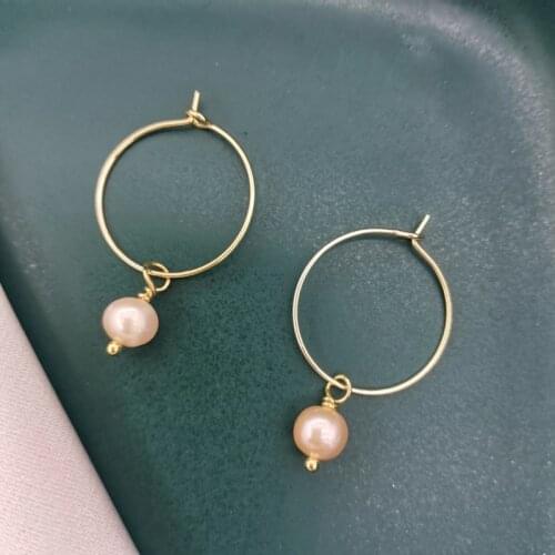Freshwater Pearl Earrings Pink Round Bohemian 14K Gold Filled Hoops Pendientes Boucles D'oreilles Dangle Romantic BOHO Earrings