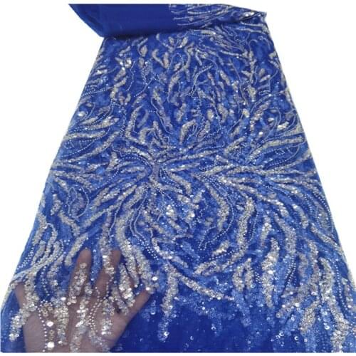 SJ Lace African Tulle Lace Fabric Sequins Bead 2021 Nigerian French Lace Fabric High Quality For Diy Dress Wedding Sewing F6-70