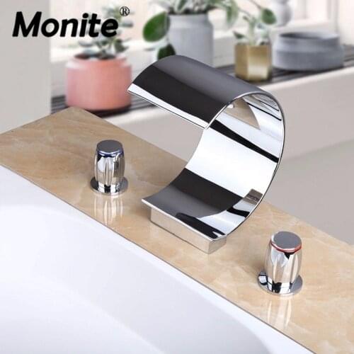 Bathroom Basin Faucet Deck Mounted washbasin bathroom tap 3 Pcs Set flush cold and hot water Mixer Taps Bathroom Faucet