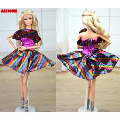 Rainbow Blackless Sleeveless Short Dress for Barbie Doll Outfits Evening Party Gown Dresses Clothes for Barbie Dolls Accessories