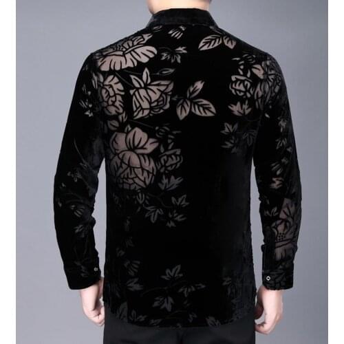 High Quality See Through Flower Shirts Men Business Casual Office Shirt 2021 Velvet Long Sleeve Camisa Chemise Homme Men Shirt