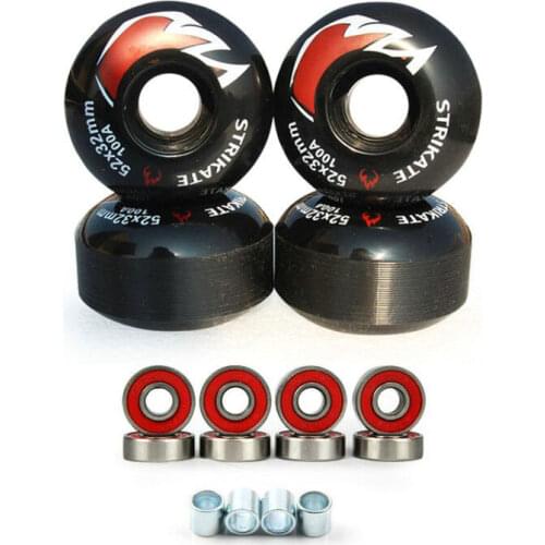 STRIKATE 4Pcs Skateboard Wheels PU Skateboard Parts And Free 8Pcs Bearings Black 52mm*30mm Wheels 100A High-Density