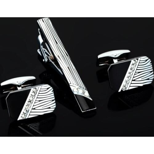 High quality tie clip Cufflinks Gift Set White crystal men tie shirt Leopard print enamel Cufflinks Tie Clip Wedding Jewelry