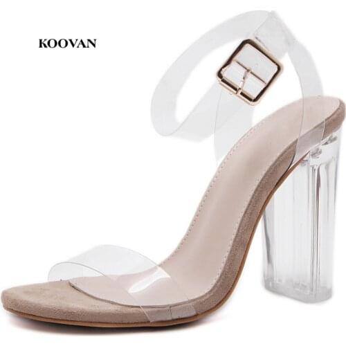 Koovan Womens Sandals 2018 Summer New Fashion Crystal Buckle Sandals Women High Heels Sexy Open Shoes for Lady Girls