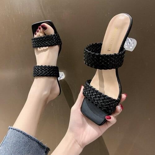 2021 Summer Women Solid High Heels Sandals Fashion Clear Heels Slippers Design Thin Heels Ladies Concise Woman Shoes Plus Size