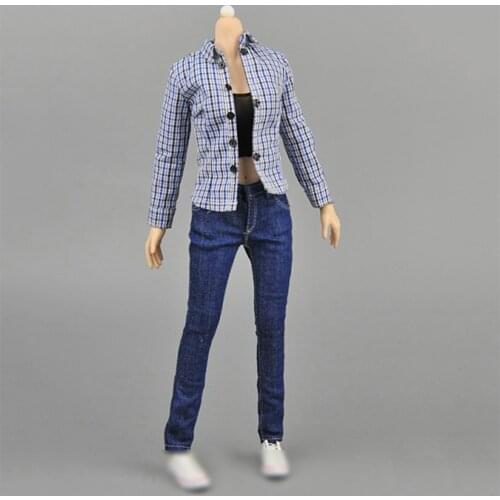 1/6 soldier model ZY5012 womens blue plaid denim suit suitable for 12 inch action figure body