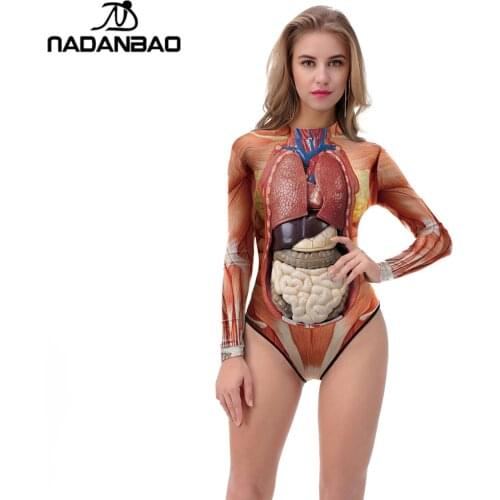 NADANBAO 2021 Halloween One Piece Swimsuit Long Sleeve Zippered 3D Printed Organ Swimwear Women Plus Size Swimming Suit For Wome