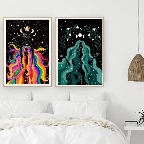 Stars Moon Magical Sun Art Prints Witchcraft Boho Poster Earth Goddess Canvas Painting Wall Picture For Living Room Home Decor