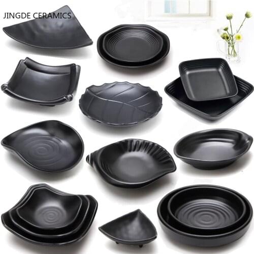 1pc Pure Black Plastic Irregular Plate Dish BBQ Picnic Plates Dipping Sauce Dishes Serving Tray Restaurant Kitchen Tableware